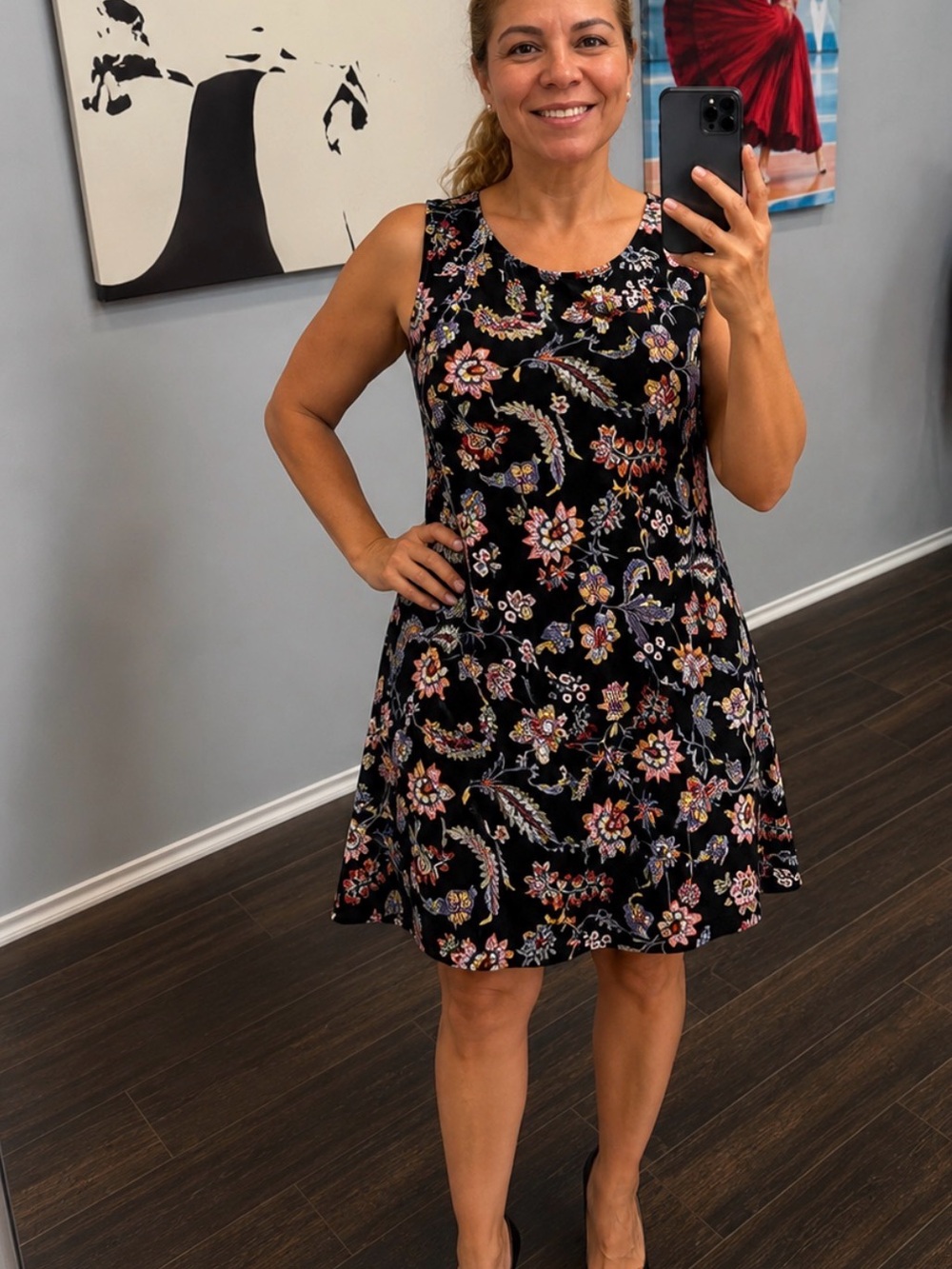 Mango Black Floral Sleeveless Mini Dress